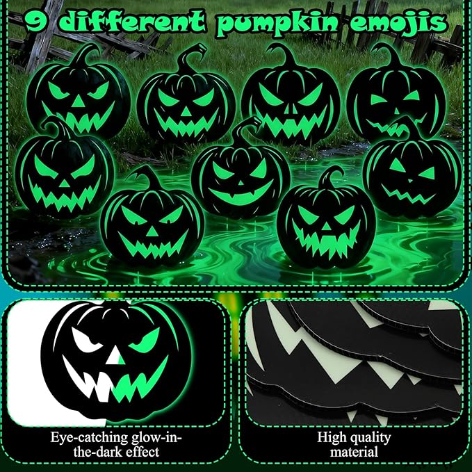 9 Pack Halloween Pumpkin Yard Sign with Stakes Glow in Dark Decorations Outdoor Silhouette Pumpkin Yard Signs Waterproof Outside Patio Lawn Decor for Home Halloween Party