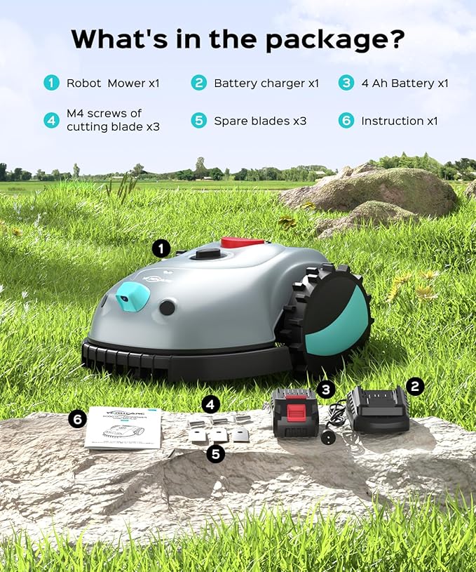 V100 Robotic Lawn Mower, HD Visual Navigation, Smart Obstacle Avoidance & Precision Collision Sensors, Adjustable Cutting Height, Quiet Operation, Ideal for Small Lawns up to 1,600 sq ft