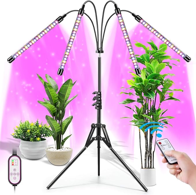 LED Plant Grow Lights for Indoor Plants Full Spectrum, Floor UV Plant Lights for Indoor Growing with Stand (14"-63"), Plant Grow Lamp with Timer, Auto On/Off for House Plants in Winter