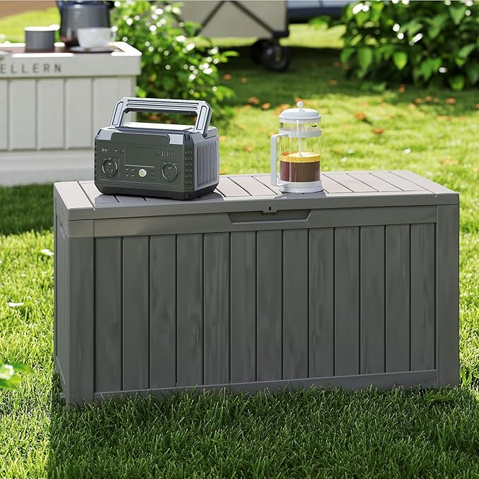80GAL PLUS Rolling Brown Outdoor Deck Box with Lock Hole - Waterproof, SGS - Certified UV Protection, All - Weather Resin, Mobile Storage for Poolside or Patio Use, Easy Assembly