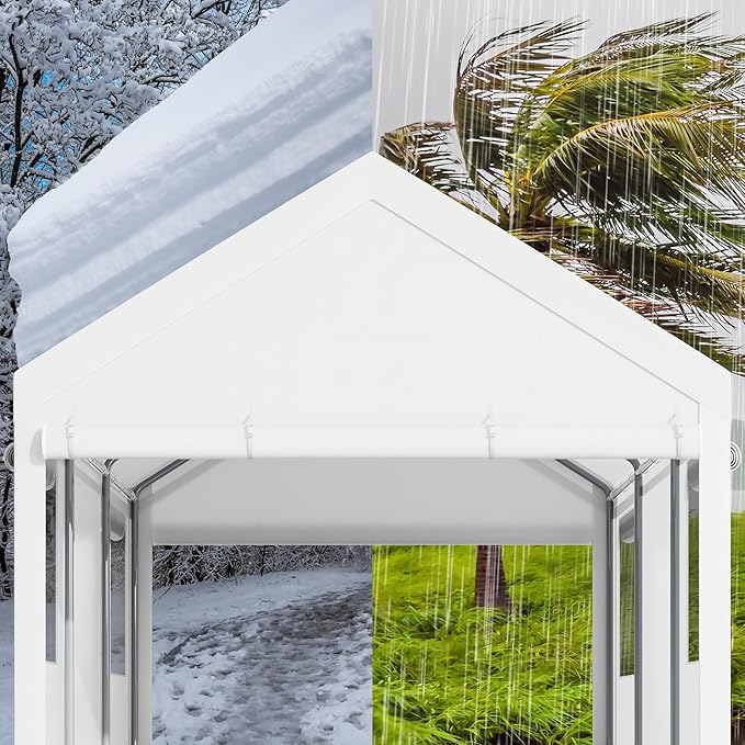 Nuturelly 10x20 FT Carport,Heavy Duty Carport Canopy with Roll-up Windows, Portable Garage with Removable Sidewalls & Doors, Car Canopy with All-Season PE Tarp for Car, Truck, Boat(White)