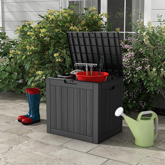 Mars Villa Deck Box, Waterproof Weatherproof and UV Resistant Resin Storage Bin with Lockable Lid, Ideal for, Outdoor, Patio Furniture Cushions, Pool Supplies, Garden Tools (31 Gallon, Black)