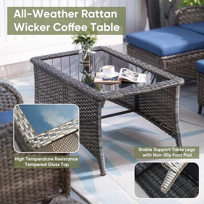 Wicker Outdoor Conversation Set-6 Pieces Outdoor Wicker High Back Couch with Swivel Rocker Chairs Patio Furniture for Deck Poolside Backyard-Grey/Red