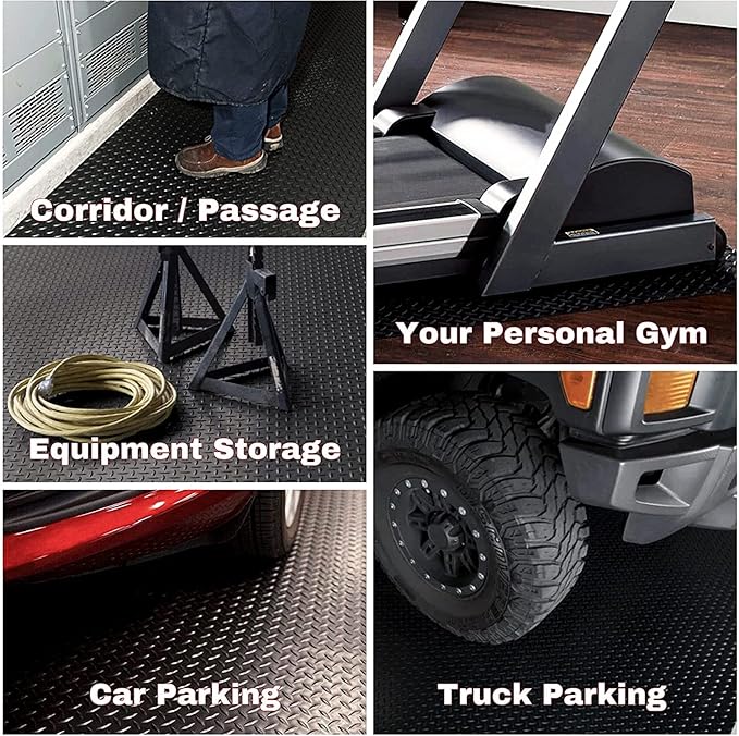 SEAL 5 x 20 Ft Premium Garage Floor Mat, Solid 2.8mm Thickened Black Commercial Grade Heavy Duty Parking Mat for Garage Floor, Golf Cart, Water/Stain Resistant Floor Runner (Embossed Diamond Plate)