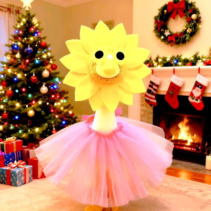 3 Pcs Pink Tulle Skirt Porch Goose Outfits,Cute Goose Outfit, Sunflower Headpiece Glasses TulleSkirt for 17" Lawn Goose Garden Yard Patio Garden Goose Statue and Christmas & Halloween