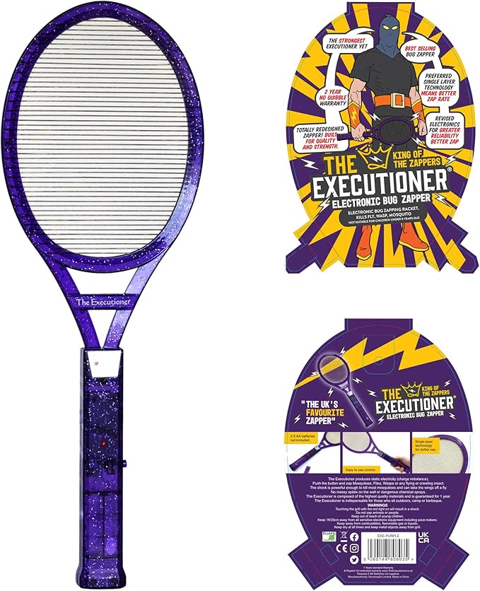 The Executioner Fly Zapper Mosquito, Wasp, Bug, Insect Killer Swatter Electric Fly Zapper Racket Single Layer for Efficient Zapping Indoor Outdoor (Purple)