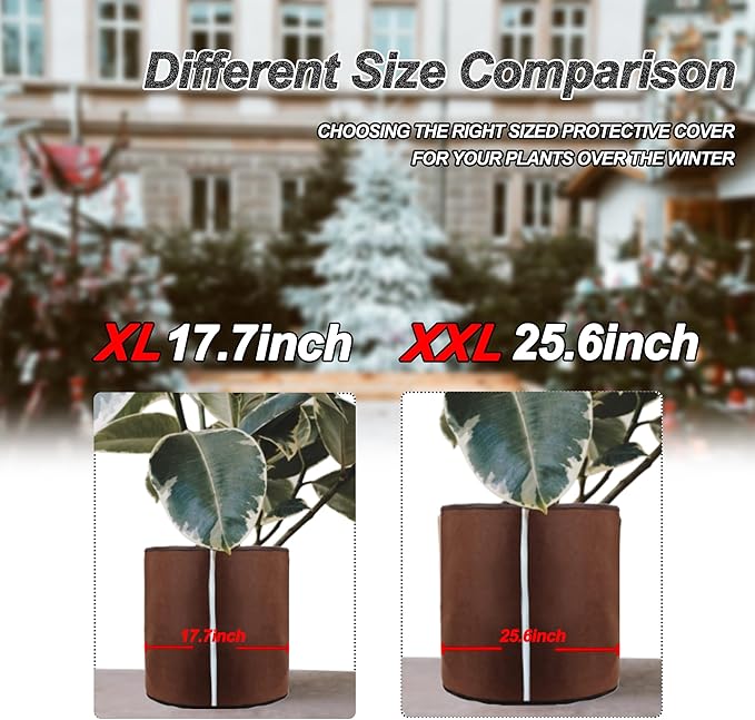 2Pcs Plant Pot Protection Cover for Winter - Flower Pot Protection Bag, Thermal Pot Protector with Coir mat for Outdoor Potted Plants Flowers Shrubs Trees Keep Warm (Dia 17.7 inch x 25.6 inch H)