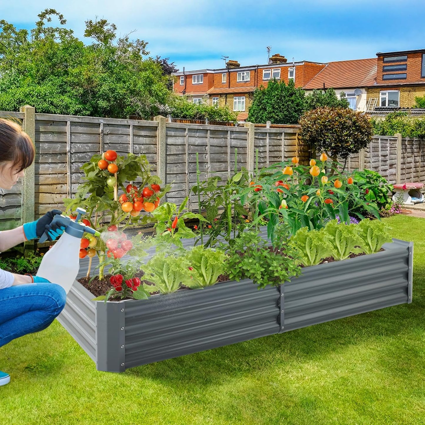 Land Guard 8×4×1ft Galvanized Raised Garden Bed Kit for Vegetables, Galvanized Large Metal Planter Raised Garden Boxes Outdoor(Modern Grey)……