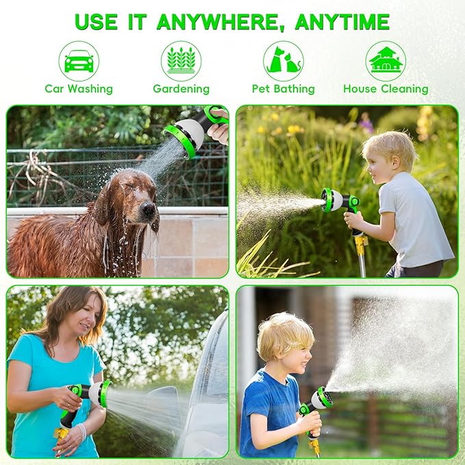 100FT Stainless Steel Garden Hose, Heavy Duty Flexible Metal Water Hose with 10-Function Nozzle, Lightweight & No-Kink Garden Hose, Durable Solid Fittings for Lawn, Car, RV, Outdoor Watering