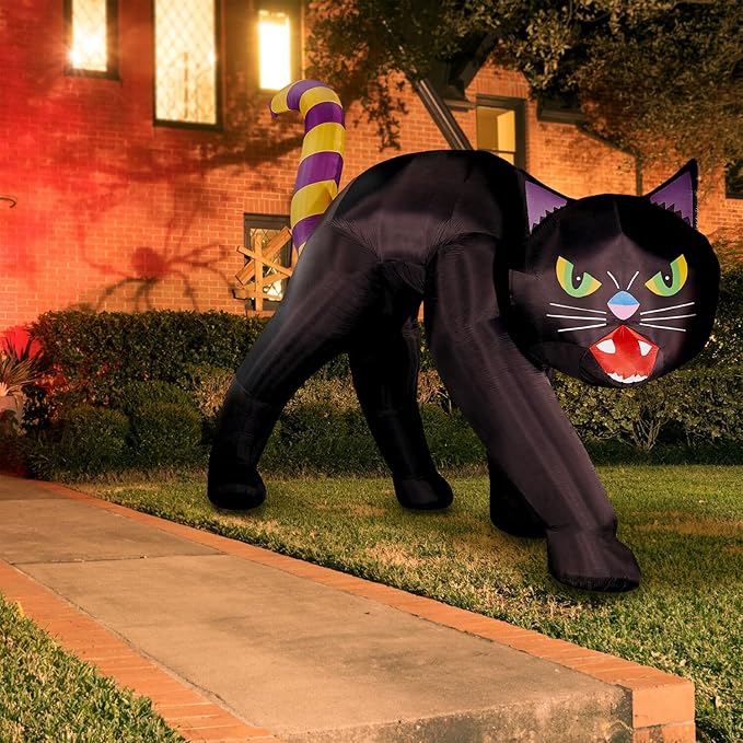 Haunted Hill Farm 9.8 Ft. Halloween Cat Blow Up with LED Lights, Giant Inflatable Yard Decor for Home, Haunted House, Black Cat with Spooky Green Eyes, Festive Outdoor Decorations for Patio and Yard