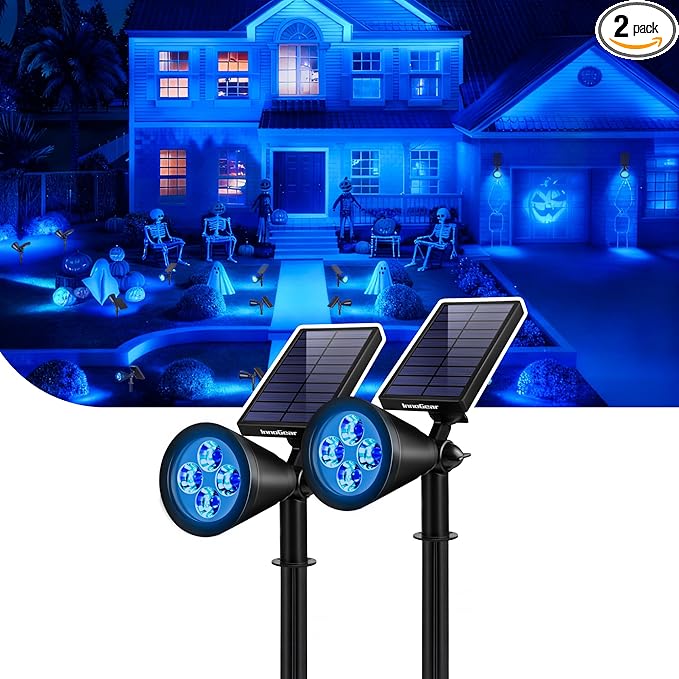 InnoGear Solar Lights Outdoor Waterproof Halloween Christmas Solar Garden Light for Outside Yard Landscape Lighting Pathway Spot Lights Spotlight Wall Light Auto On/Off, 2 Pack (Blue Light)