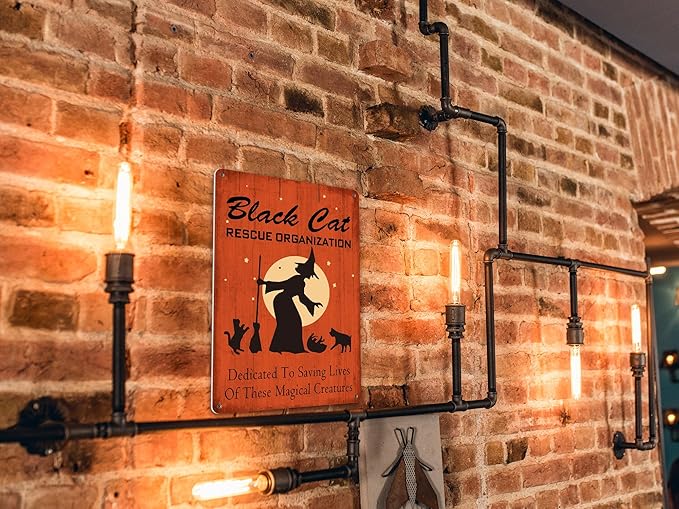 Halloween Decor Black Cats Rescue Metal Sign Vintage Tin Sign Party Decoration Gothic Room Decor 8X12 Inch