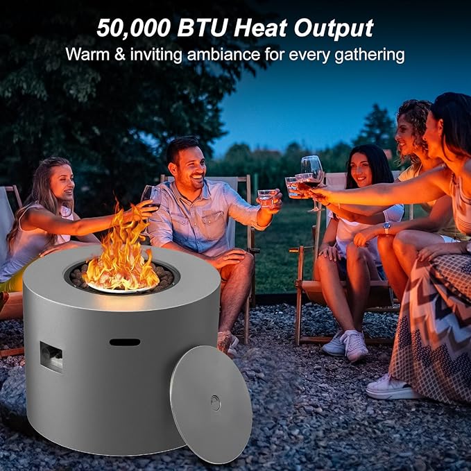 32" Smokeless Propane Fire Pit Table w/Lid, All in One Outdoor Fire Table, Alloy Steel Round Patio Firepit Table 50,000 BTUs, Lava Rocks, Weatherproof Cover, CSA Certified, for Deck, Backyard and Pool