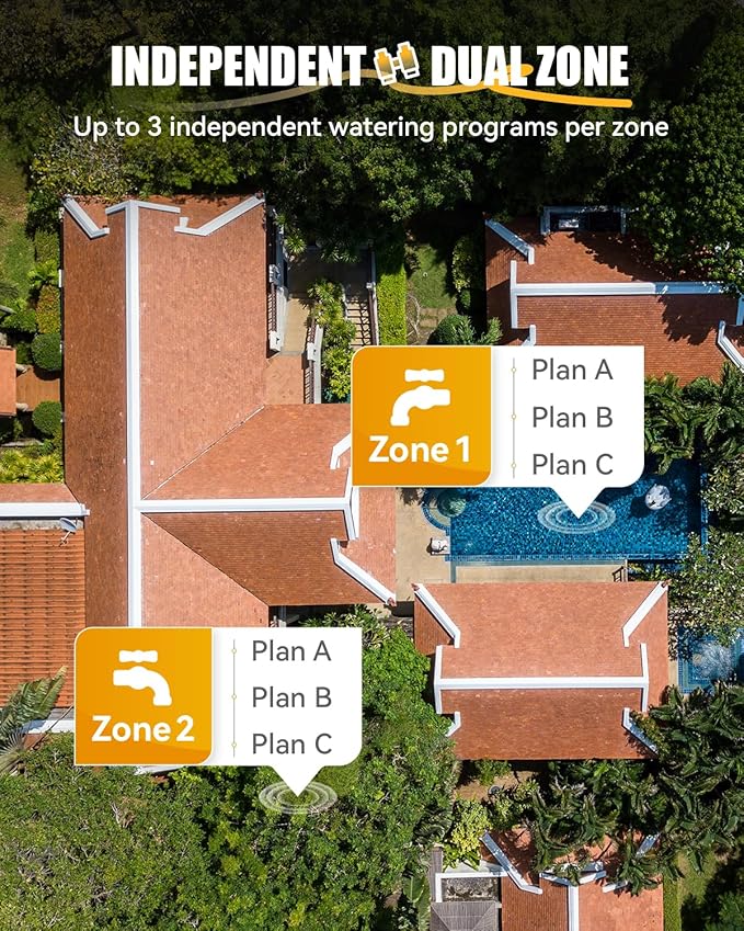 RAINPOINT WiFi Water Timer with Brass Inlet & Outlet，2 Zone WiFi Hose Timer for Lawn,WiFi Sprinkler Controller via APP/Voice Control,Automatic Watering System by Time/Weather/Quantity/Soil Moisture
