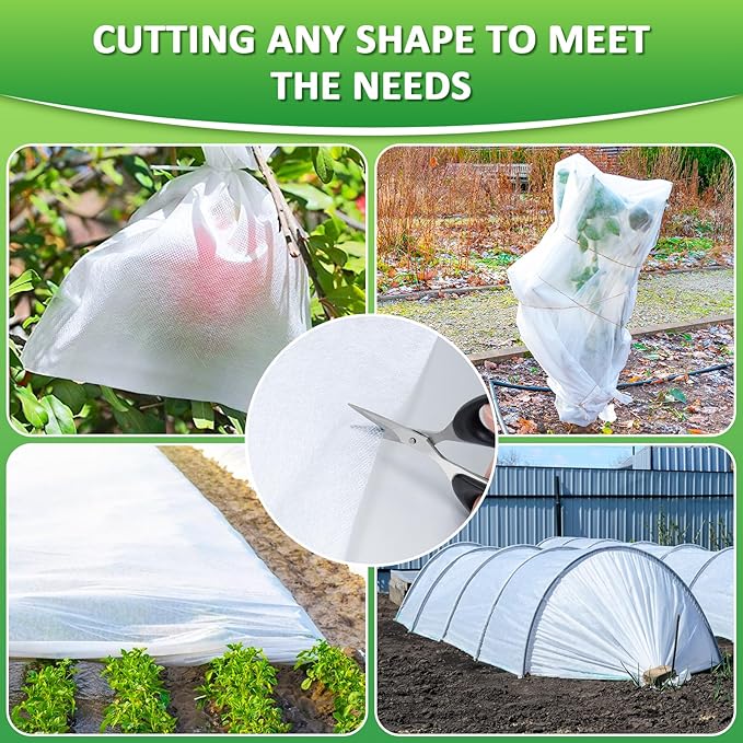 EAONE 10x33 FT Plant Covers Freeze Protection 2 Pack, 0.9oz Floating Row Winter Frosts Cloth for Outdoor, Plant Blankets Drawstring Bags for Cold Freeze Sun Protection Bird Insect Prevention
