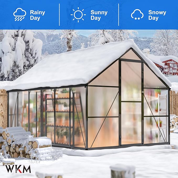WKM 8x12 FT Greenhouse for Outdoors, Quick-fit Structure Green House with Window for Ventilation, Aluminum Greenhouse for Garden Backyard, Black