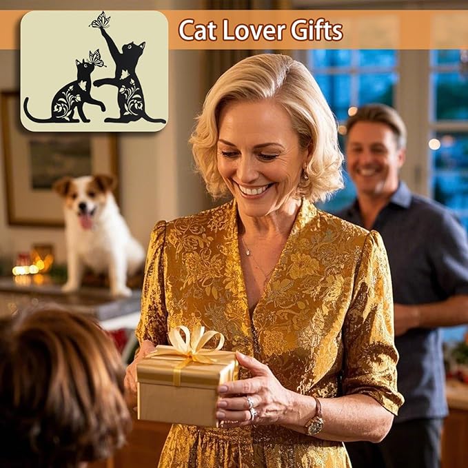 MUMTOP Cat Metal Garden Stake Decorative, Black Cat Gifts for Women, Silhouette Statues for Yard Art, Outside, Patio, Outdoor Decor, Lawn Ornaments, Butterfly