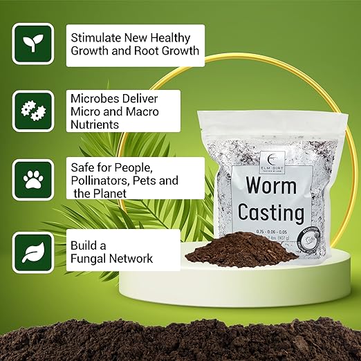 Elm Dirt Worm Castings for Plants - Worm Castings Organic Fertilizer | 100% Organic Plant Food for Houseplants, Gardening, Shrubs & Bushes, Root Growth and Micro Nutrients - Earthworm Casting, 2 lbs