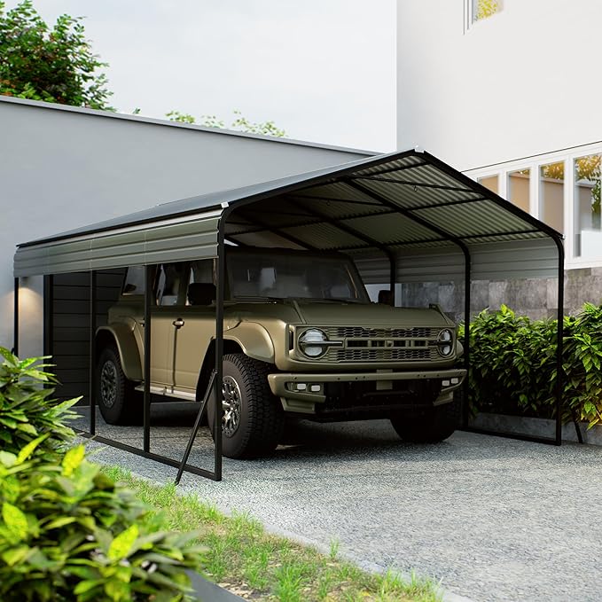 12x20 FT Metal Carport, Heavy Duty Carports Canopy with Galvanized Steel Frame & Roof, Outdoor Garage Car Port for All-Weather, Outdoor Galvanized Shelter for Car, Boats and Truck