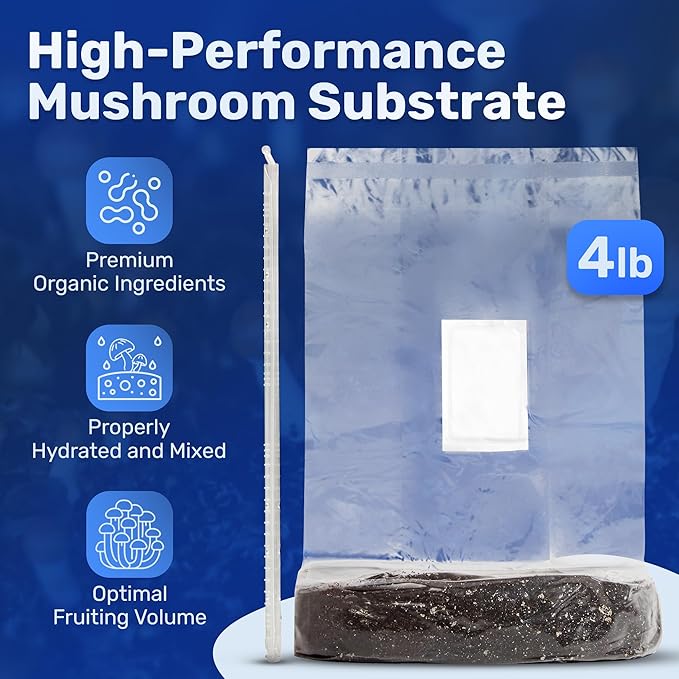 Surfin' Spores All-in-One Mushroom Grow Kit | 6 lb Grow-in-Bag Kit/Monotub Refill | Includes: 2 lb Sterile Grain Bag with Injection Port & 4 lb Organic CVG Substrate | Spores Not Included
