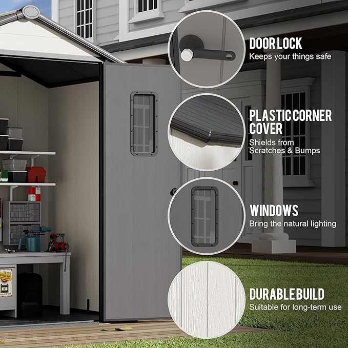 5' x 3' Outdoor Resin Storage Shed with Floor,Galvanized Metal Waterproof Garden Shed with Lockable Door, Plastic Tool, Bike Storage for Patio Furniture, Lawn Mower