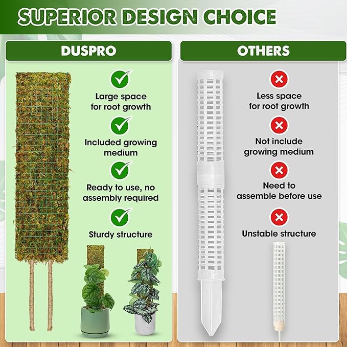 DUSPRO Flat Mesh Moss Poles for Climbing Plants Monstera Stackable Moss Pole for Plants with Real Moss Moss Plant Pole for Potted Plants Handmade Moss Stick for Indoor Plants Grow Upward 2 Pack 22”