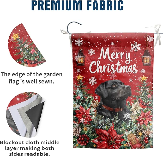 Christmas Black Lab Garden Flag Merry Christmas Labrador Dog Yard Flag for Outside Xmas Flags 12x18 Double Sided Red Poinsettia Garden Flags Winter Porch Outdoor Decor