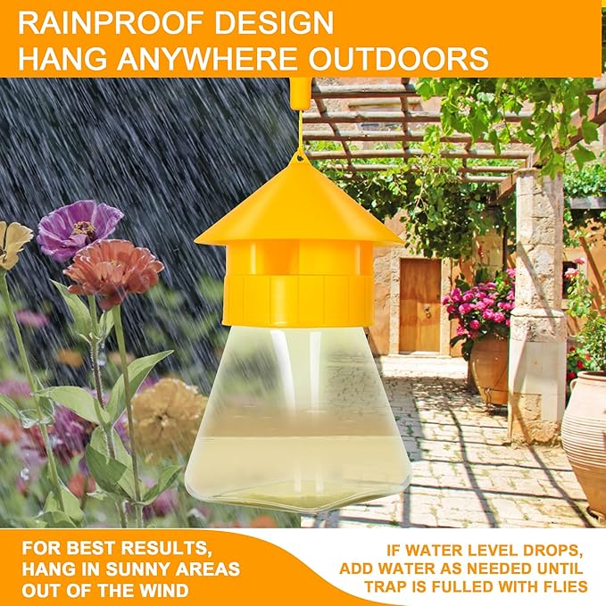 Reusable Fly Traps Outdoor Hanging with Natural Fly Bait Trap Refill, Reusable Fly Trap Fly Killer Outdoor Fly Catchers