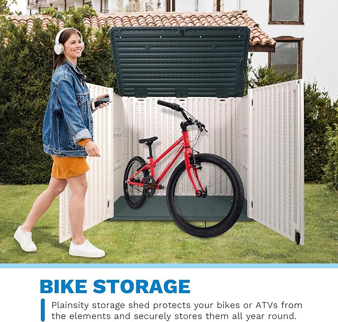 47 Cu ft Outdoor Storage Shed, Large Resin Outdoor Storage Box for Patio Garden Yard Outdoor Storage Cabinet for Tools Pool Supplies - Lockable Deck Boxes Outdoor Waterproof