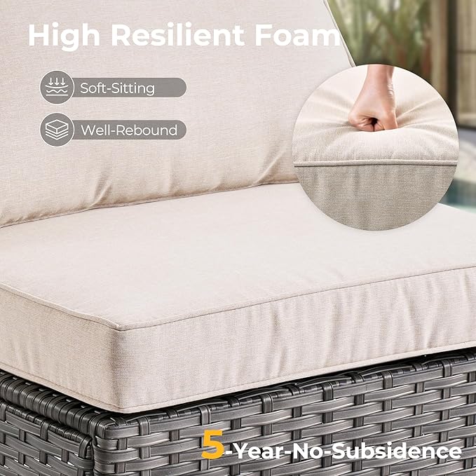 HOOOWOOO 7 Piece Patio Sectional Furniture Set,Modern Wicker Outdoor Conversation Sofa Sets,Weather Resistant Modular L Shaped Outside Couch Table Set(Beige)