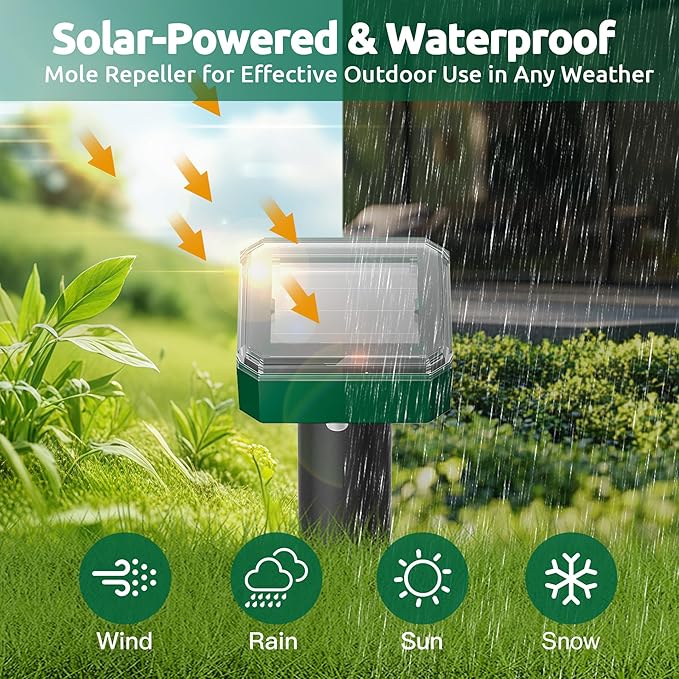 X-PEST 8 Pack Mole Repellent for Lawns Solar Powered Groundhog Spikes, Ultrasonic Mole Stakes for Yard, Waterproof Gopher Repellent to Get Rid of Chipmunk, Vole and Snake for Garden