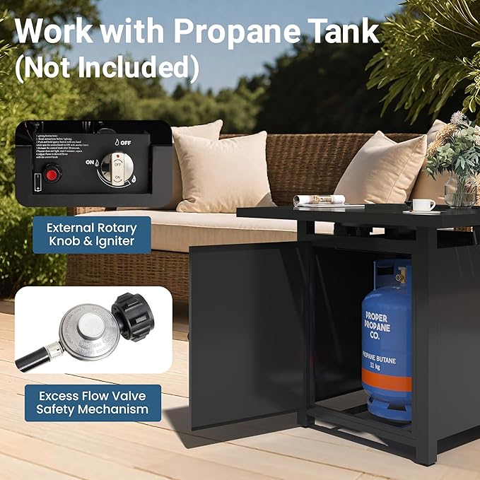 Royalcraft 2 in 1 Propane Fire Pit Table, 50000 BTU Gas Fire Pits Table with Removable Lid, Lava Rock and Cover, Square Fire Table for Dining or Party on Garden, Patio, Yard, 30", Black