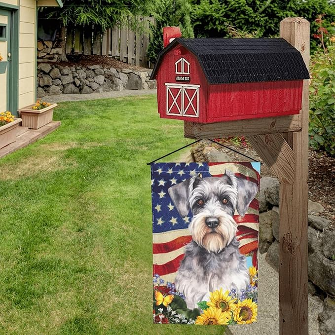 Schnauzer American Patriotic Dog Flag Garden Flag Welcome Party Outdoor Outside Decorations Picks Home House Garden Yard Decor 12x18 Inch