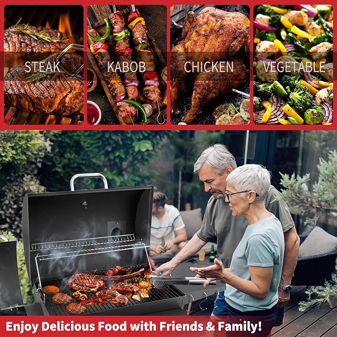 Barrel Charcoal Grill with offset smoker, 714 Square Inches Cooking Area, Outdoor BBQ Grill with Front and Side Shelf, Perfect for Backyard, Patio Parties and Picnics