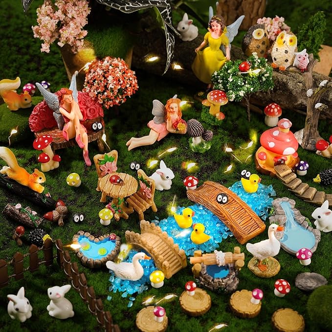 109 Pcs Fairy Garden Accessories Fairy Garden Kit Miniature Fairy Figurines Accessories Fairy Animals Decor Outdoor for DIY Dollhouse
