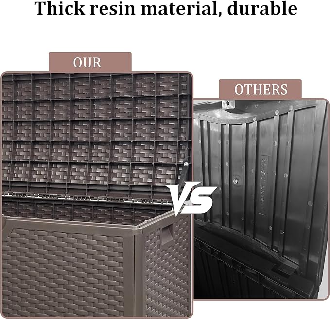 180 Gallon Lockable Deck Box, Waterproof & UV-Resistant Outdoor Storage for Patio Cushions, Heavy Duty Resin Deck Storage Container, Coffee