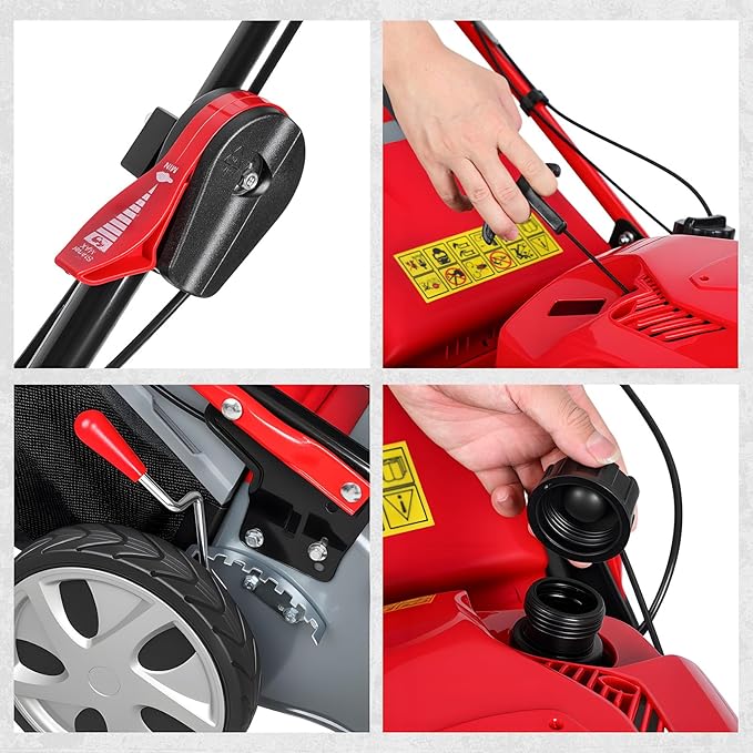 Self Propelled Lawn Mower 20-Inch with 60L Grass Bag - 173cc Engine Gas Push Lawn Mower for Hills 3-in-1 Mulch Bag Side-Discharge Rear Wheel Drive for Uneven Yards Lawn Care (173CC)