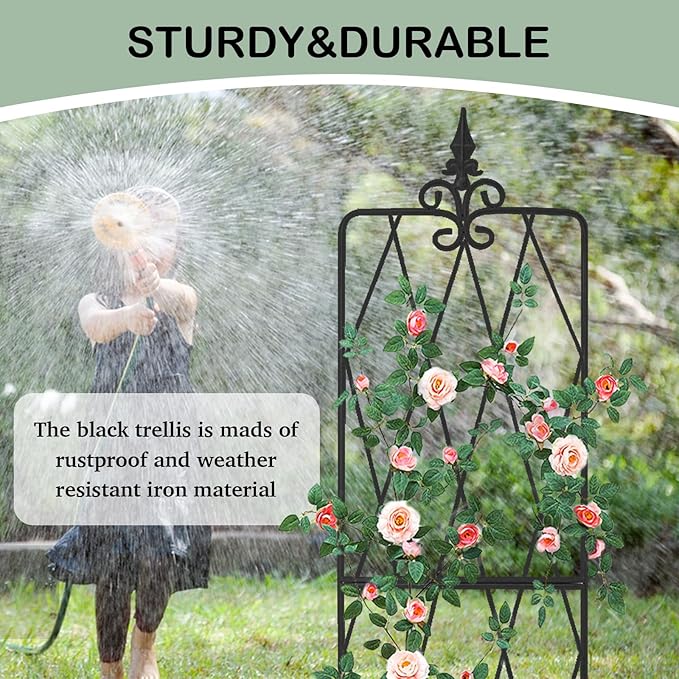 Garden Trellis for Climbing Plants Outdoor, 70"X18" Metal Trellises, Decorative Garden Fencing Flower Trellis with Durable Powder Coating for Vines Plant Rose, Vegetable Support, Black (2, Pattern-A)