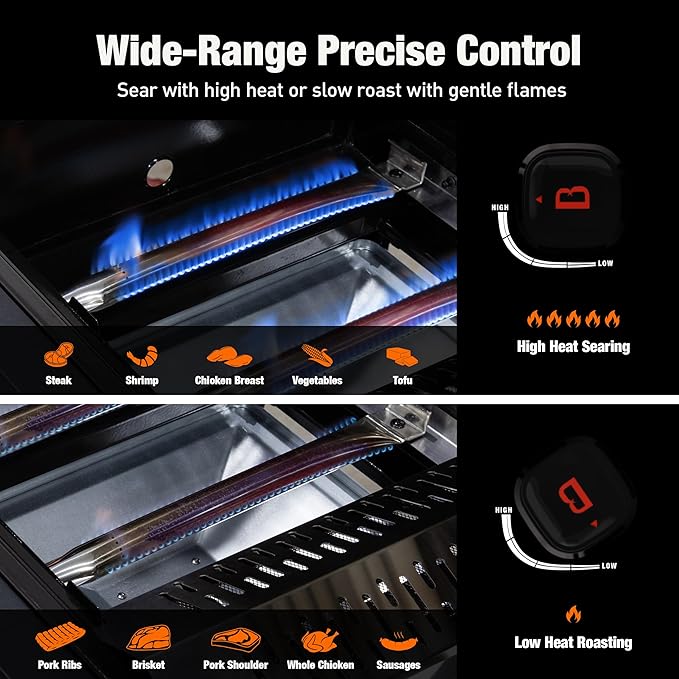 Brand-Man PRO 5-Burner Propane Gas Grill,14000 BTUs Searing Zone with Infrared-Mesh, Porcelain-Enameled Cast Iron Grates and Griddle, Side Burner & Natural Gas Convertible for Outdoor Barbecue Cooking