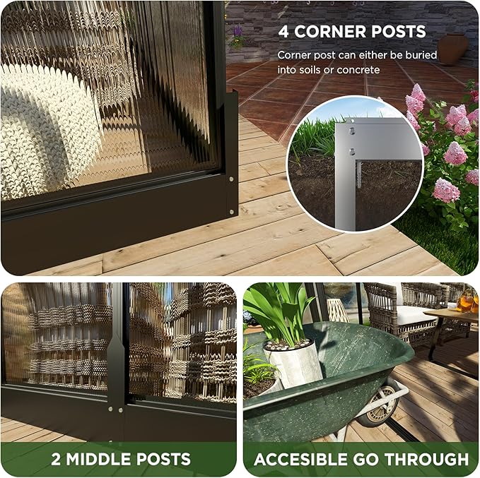 HOWE 8x8x7.5 FT Aluminum Greenhouses for Outdoors,Polycarbonate Greenhouse with 2 Vents Lockable Swing Door Rain Gutter,Walk-in Greenhouse for Backyard Plants, Black