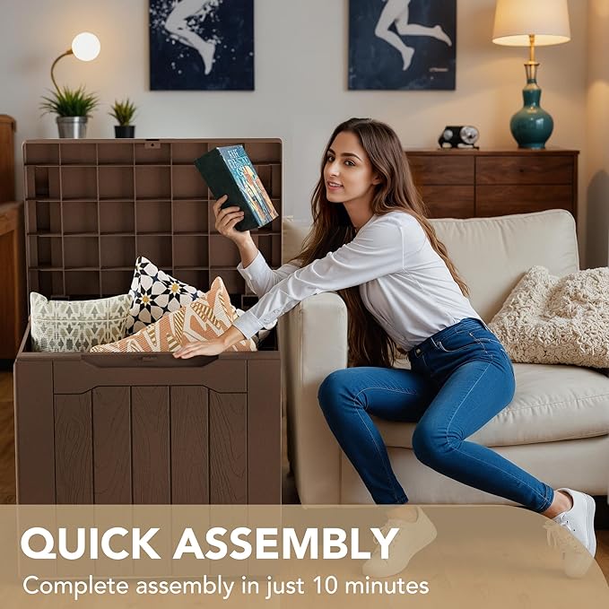 Devoko 30 Gallon Resin Deck Box Outdoor Indoor Waterproof Storage Box for Patio Furniture Pool Accessories Storage for Cushion Garden Tools (30 Gallon, Brown)