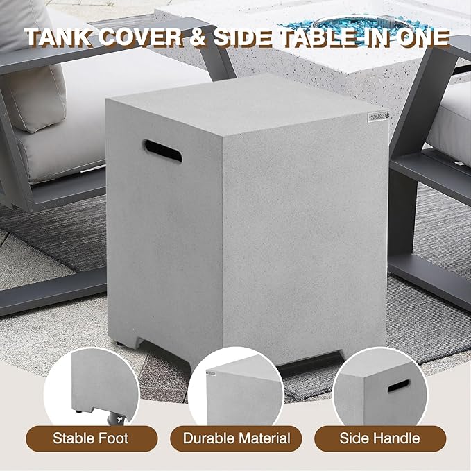 2-Piece Outdoor Propane Fire Pit Table Set – Premium Marble-Like MgO Finish, 56-Inch Gas Fire Table with Tank Table for Patio, Garden & Backyard, Includes Rain Cover & Lava Rocks