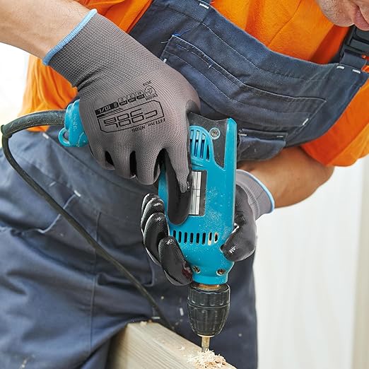 COOLJOB 20 Pairs Nitrile Dipped Safety Work Gloves with Grip, Non-slip Rubber Coated Bulk Garden Gloves for Men, Heavy-duty Oil Resistant for Truck Driver, Warehouse Box Handler, Small, Gray Blue