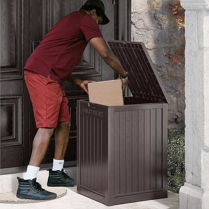 Package Delivery Box for Outside, 48 Gallon Storage with Lockable Secure, Large Resin Outdoor Package Drop Container