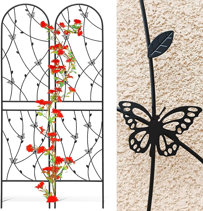 6 Pack Metal Garden Trellis 86.7" Tall Outdoor Climbing Plant Support for Roses, Flowers, Rustproof Durable Black Galvanized Tube, Lawn Garden Fence Decor Screen, 86.7" H