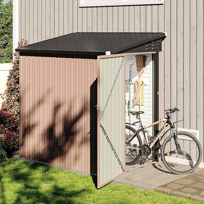 6x4 FT Lean to Shed, Outdoor Metal Storage Shed, Utility Steel Tool Shed with Lockable Door for Bike, Garden, Backyard, Patio, Lawn
