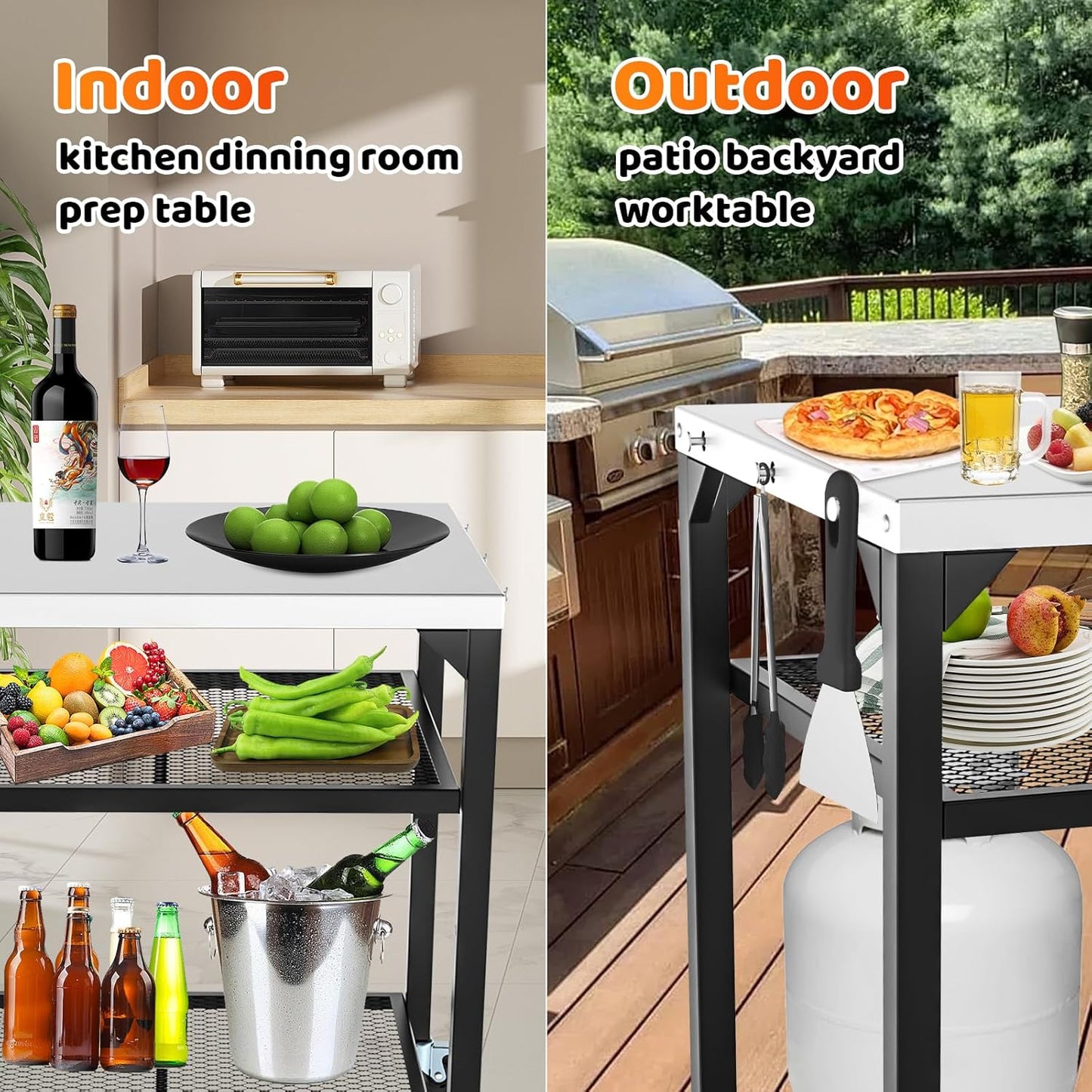 Pizza Oven Table for Ooni, Ninja, Woodfire, Blackstone, Bighorn, Cuisinart, Outdoor Grill Table for Ooni Pizza Oven Accessories, Movable Pizza Oven Stand as Food Prep Cart