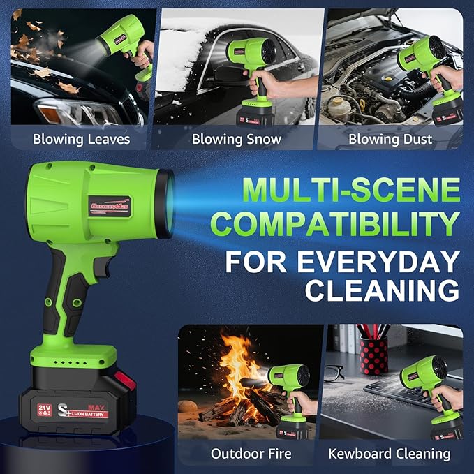 Electric Leaf Blower Cordless with Battery and Charger, 980,000RPM, Portable Handheld Turbo Jet Blower with Adjustable Speed - Lightweight for Patio Cleaning, Lawn Care, Blowing Leaves and Dust(Green)