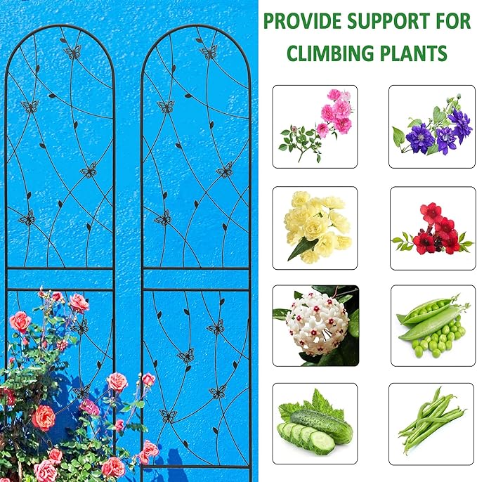 6 Pack Metal Garden Trellis 86.7" Tall Outdoor Climbing Plant Support for Roses, Flowers, Rustproof Durable Black Galvanized Tube, Lawn Garden Fence Decor Screen, 86.7" H
