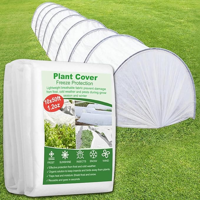 SPORTYOUTH Plant Covers Freeze Protection 10 x 50 FT 1.2 oz/yd² Frost Cloth Blankets Large Thicker Garden Floating Row Cover Fabric for Outdoor Plants Winter Cold Fruits Pests Protection, White